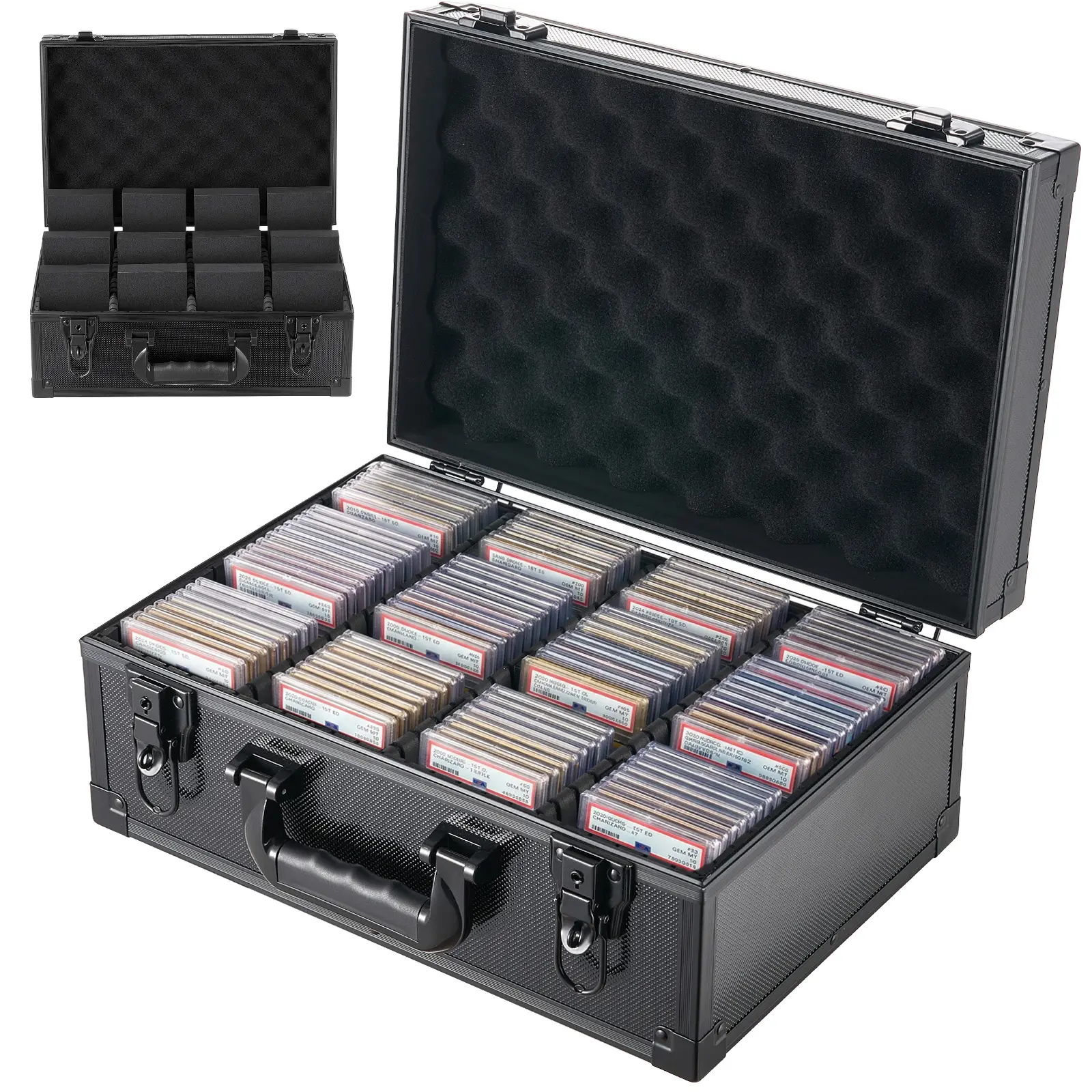 VEVOR Graded Card Case 4 Row 120 PSA Slab Storage Box with Secure Lock, Baseball Sports Trading Cards Holder Collector with 12 Dividers, Key, Holds 95 SGC 85 BGS 435 Top Loaders & 999+ Loose Cards#BacktoSchool