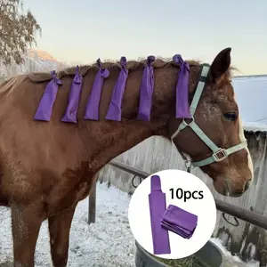 10 Pcs Horse Mane Bags - Mane Bags for Horses Protect Equine Mane from Sun, Wind, Dirt, Hygiene - Prevents Tangles, Breakage & Rubbing Out - Durable Nylon - Washable & Easy Use - Horse Grooming (Black and Purple)