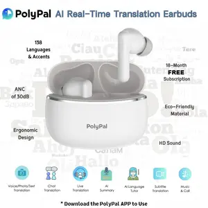 PolyPal P1 All-in-One AI Translation Earbuds, Real-Time 138 Language Translator, Bluetooth Wireless Headphones for Travel, Meetings, Study, Daily Communication, Music and Calls
