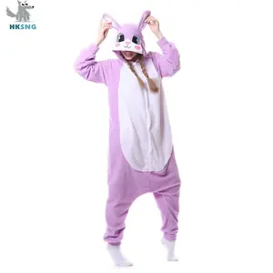HKSNG Adult Animal Cute Purple Pink Bunny Rabbit Pajamas Cartoon Onesies Halloween Costumes Jumpsuits Christmas Gift Kigurumi