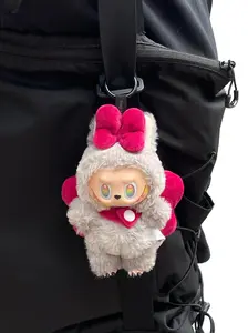 Butterfly Bow Doll Outfit - Cherry Plush Wings with Double Bows for Labubu Collectible Figure - Soft Plush Hood & Pastel Gradient Body Suit - Secure Fit for Standard Dolls - Ideal as Bag Charm or Desk Buddy