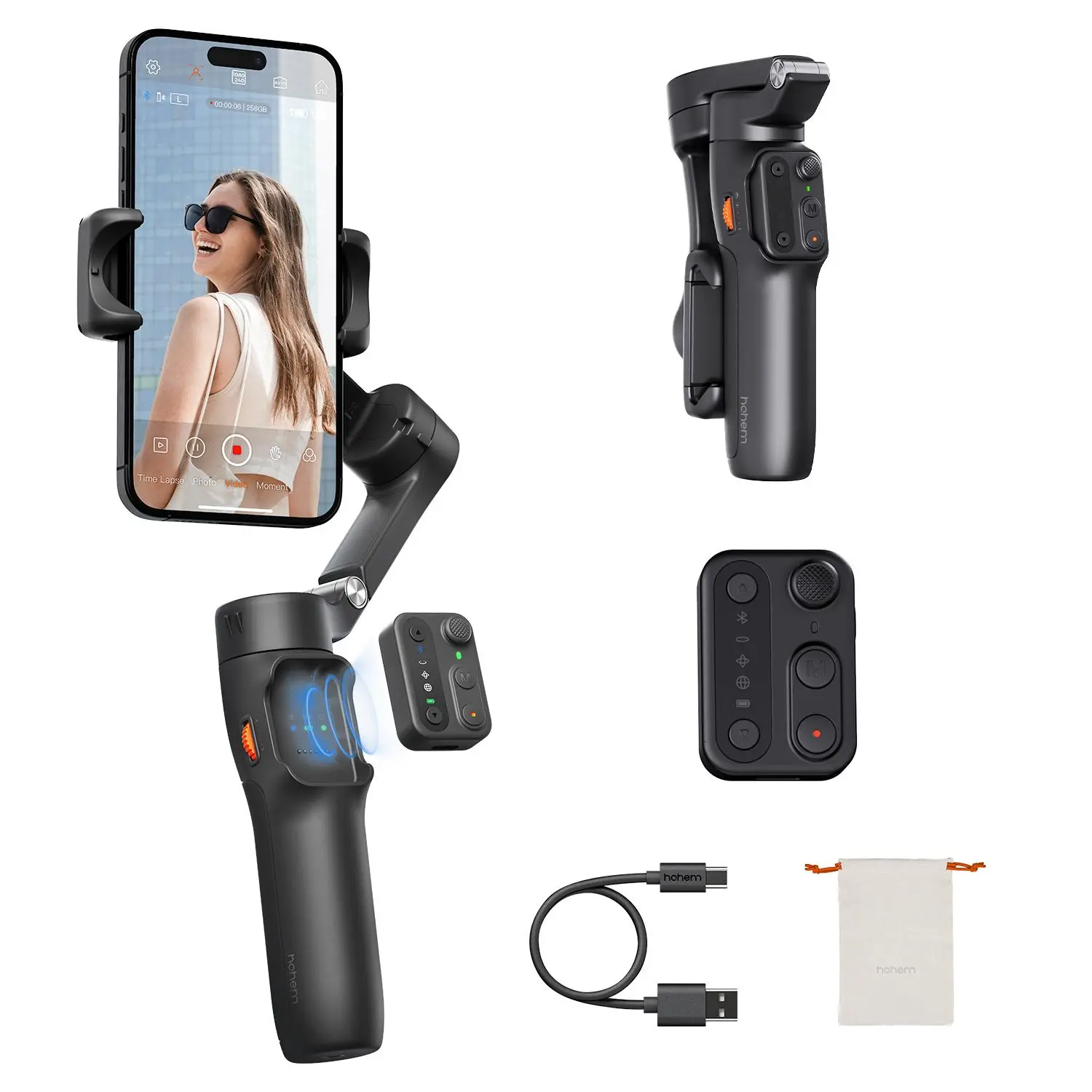 hohem iSteady X3 SE New Gimbal Stabilizer for iPhone & Android, AI Facial Tracking,Smartphone Gimbal with Detachable Remote Control, Portable Foldable 3-Axis Phone Gimbal for Android & iPhone,Built-in Extendable Rod,Vlog Stabilizer,Selfie accessories