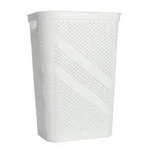 Tall Rectangular Laundry Hamper with Hinged Lid – White, Plastic
