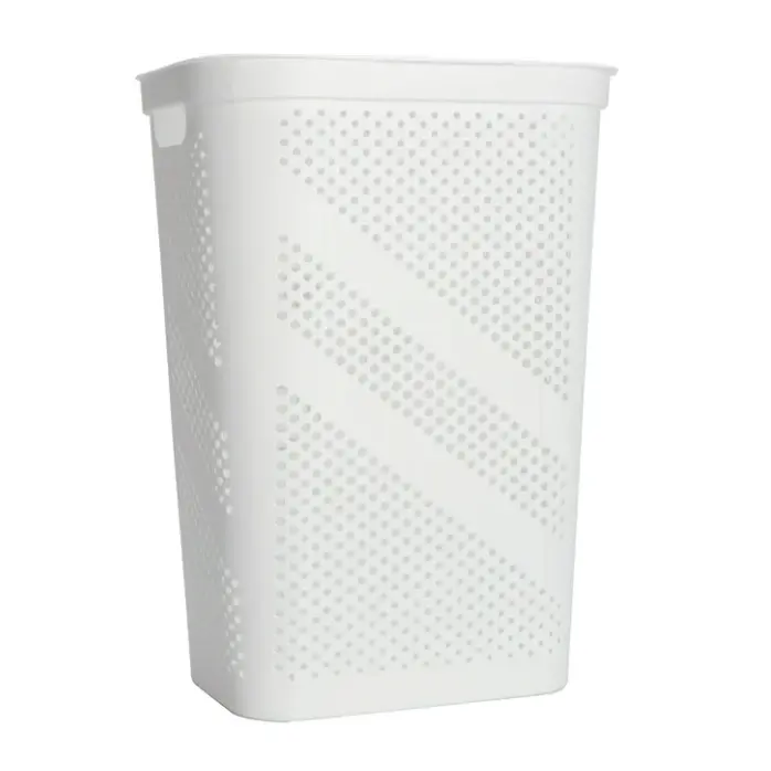 Tall Rectangular Laundry Hamper with Hinged Lid – White, Plastic
