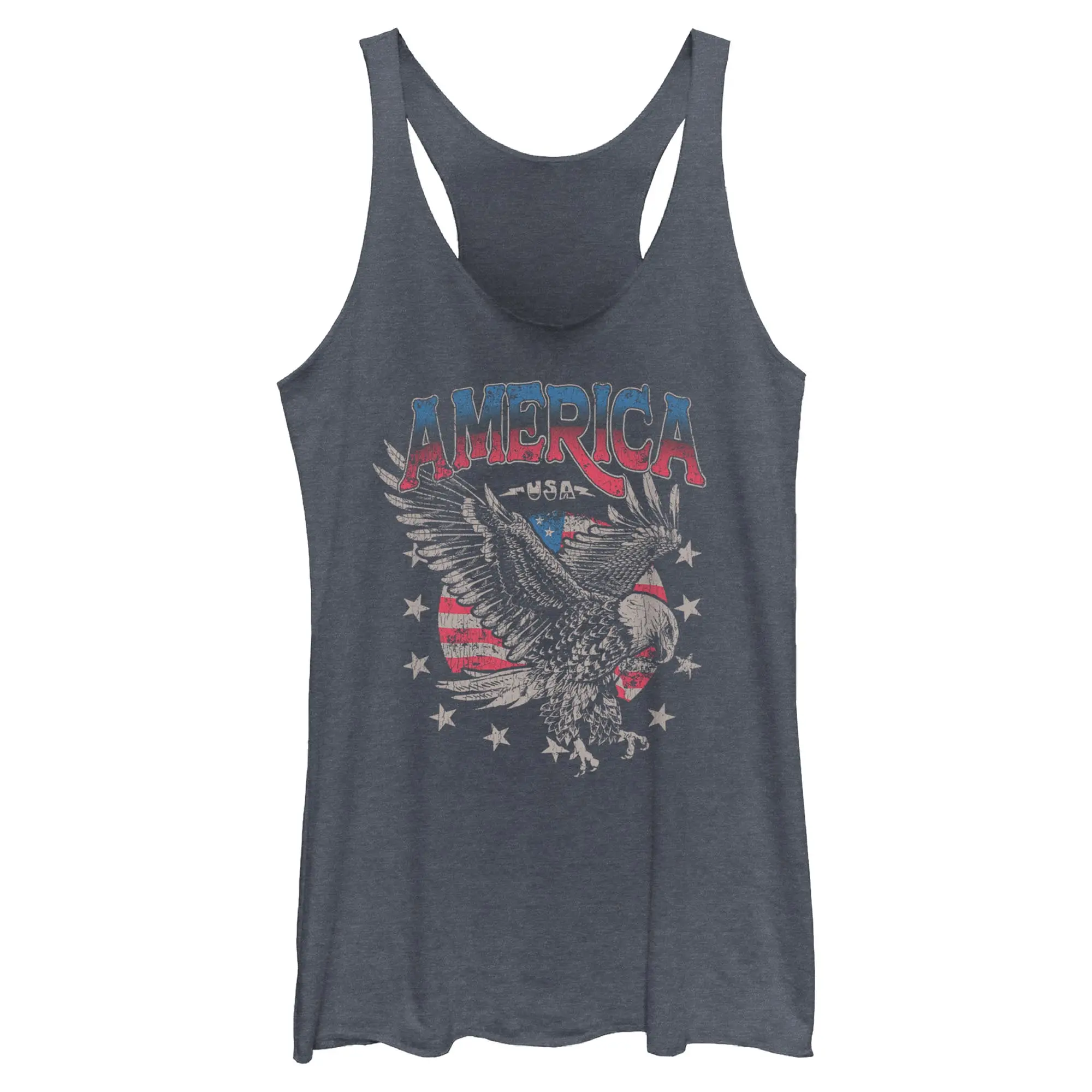 Lost Gods Lady's Distressed America Bald Eagle Flag Sleeveless Racerback Tank, Women's Everyday Matching Top, Casual