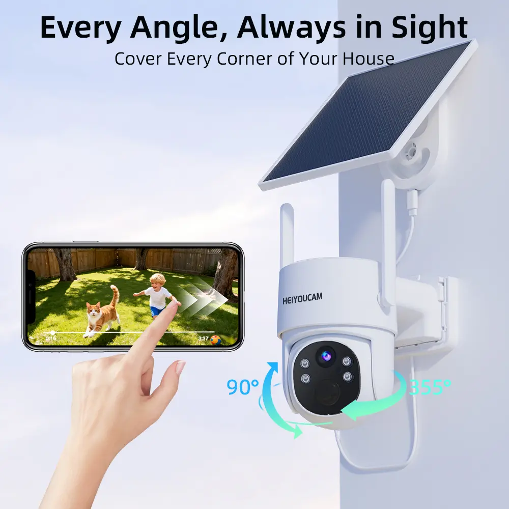 4K Solar Wireless WiFi Outdoor Security PTZ Camera - 360° Pan/Tilt, Weatherproof, Solar-Powered WiFi Surveillance Camera for Outdoor Spaces