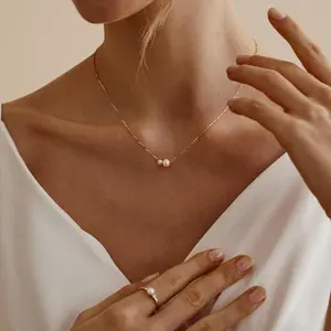 Minimalist Double Pearl Necklace – 14K Gold Plated Dainty Chain Jewelry for Women, Hypoallergenic and Tarnish Resistant, Perfect Elegant Gift for Wedding, Anniversary, or Valentine’s Day Celebration