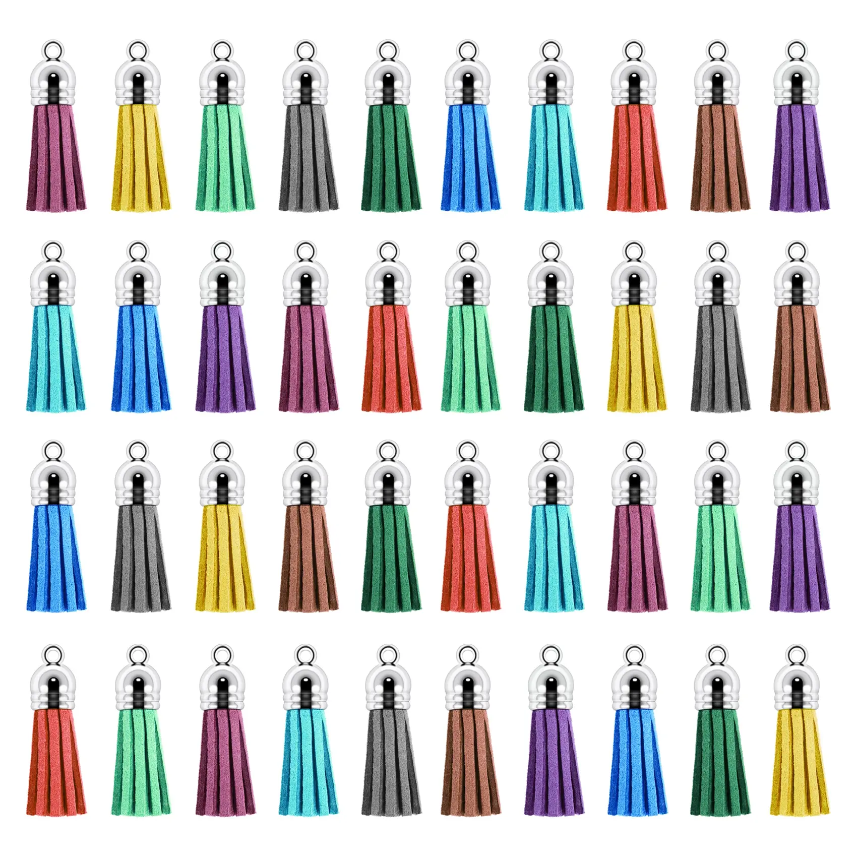 Metal+PU Leather Keychain Tassel Multipack - 250 Random Keychain Charms, 38mm/1.6in Colored Pendants with Small Ring Hole & Cap Loop for DIY Crafting, Household Craft Accessories, Keychain Charm, Key Chain Decorations