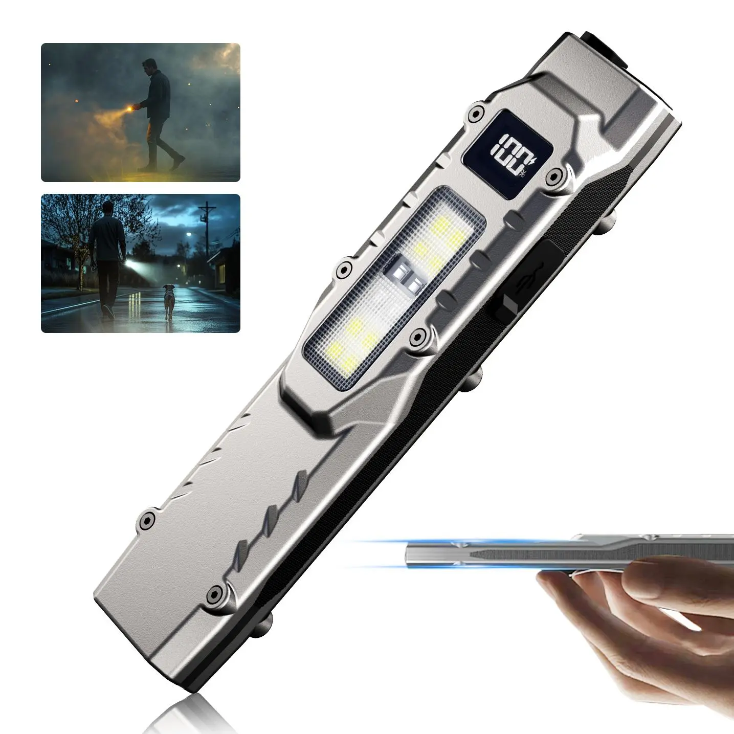 Powerful Handheld Flashlight, 1500 Lumens Ultra-Slim Stainless Steel Pen Light, USB-C LED Rechargeable with an LCD Display, UV & Red Side Lights for Camping and Emergencies, Flashlight Strong Light, Led Rechargeable Flashlights