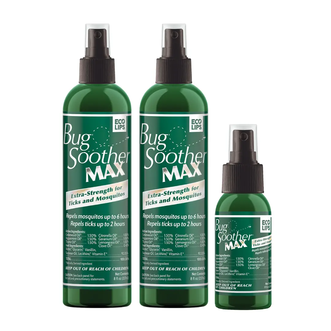 ECO LIPS, INC. Bug Soother MAX Natural Mosquito & Tick Repellent Spray Pack with Essential Oils - Woody & Floral Blend for 6 Hours Mosquito Repellent & 2 Hours Tick Repellent