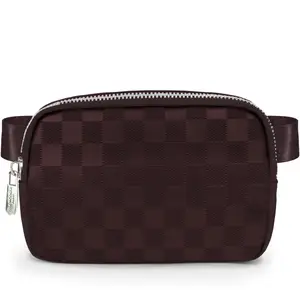 DANCOUR Brown Checkered Belt Bag - Adjustable Women's Crossbody Sling Bag