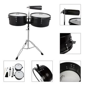 Timbales Drum Set 13 & 14 Inch with Adjustable Stand & Cowbell – Latin Percussion Drums for Beginners & Pros Steel Multifunction Durable