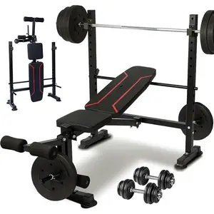 1500LBS 8 in 1 Olympic Weight Bench Set with Leg Extension/Curl and Preacher Curl, Bench Press Set and barbell Rack with Safety Bar Catches, Foldable Workout Benches for Home(US Stock)