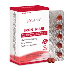 Gynable Slow Release Iron Supplement for Anemia & Prenatal Support, 18mg Patented SunActive Iron, High Absorption Formula with Folic Acid B12 Vitamin C & B6, Gentle on Stomach, 20 Tablets, Made in Italy mothersdaygift