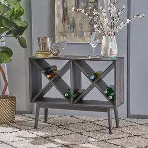 [SOIYELIFE] This wine rack is perfect for all wine lovers. It has 8 wine bottle storage spaces, Material: Faux Wood Covering, Rubberwood; Dimensions: 32"H x 40"W x 11.75"D