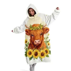 hoodie blanket，Wearable Blanket，Women's Hooded Blanket Sweatshirt, Wearable Blanket Robe, Fashion Sleepwear, Highland Cow Print Thick Home Clothes, Christmas Gift，Christmas Gift,Valentine's Day gift, Cozy Hooded Blanket