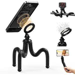 Magnetic Flexible Tripod For iPhone-Mini Bendable Tripod Phone Stand For Magsafe, Suitable For Stroller, Treadmill, Tube, Motorcycle Arm - Phone Holder & Selfie Stick For Video Recording, Compatible With Phones & Action Camera