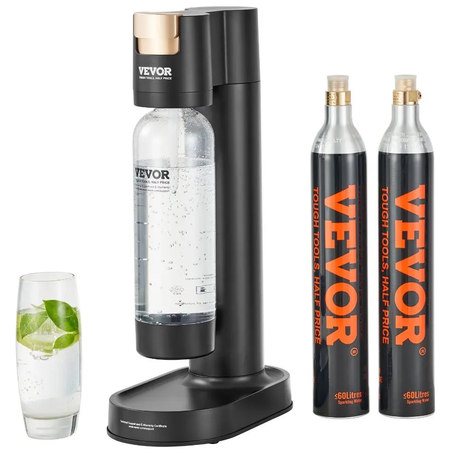 VEVOR Home Carbonating Sparkling Water Maker Seltzer Starter Kit - 1L BPA-Free PET Bottle, 2 CO2 Standard Cylinders, Mainstream Screw-In 60L CO2 Cylinders Compatible, 1l x 1