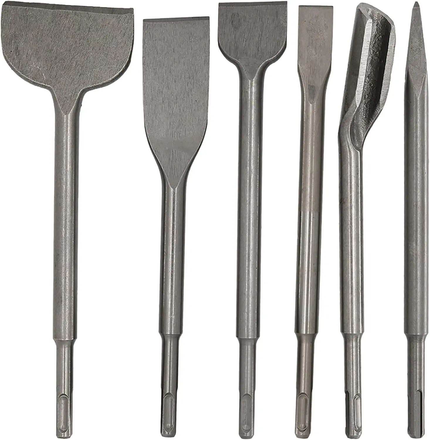 SDS Plus Hammer Drill Chisel Set, Rotary Hammer Bits Set Including Tile chisel, Grooving Chisel, Scrapping Chisel, Flat Chisel, Point Chisel, Scaling Chisel for Tile Masonry Concrete Brick Stone Work
