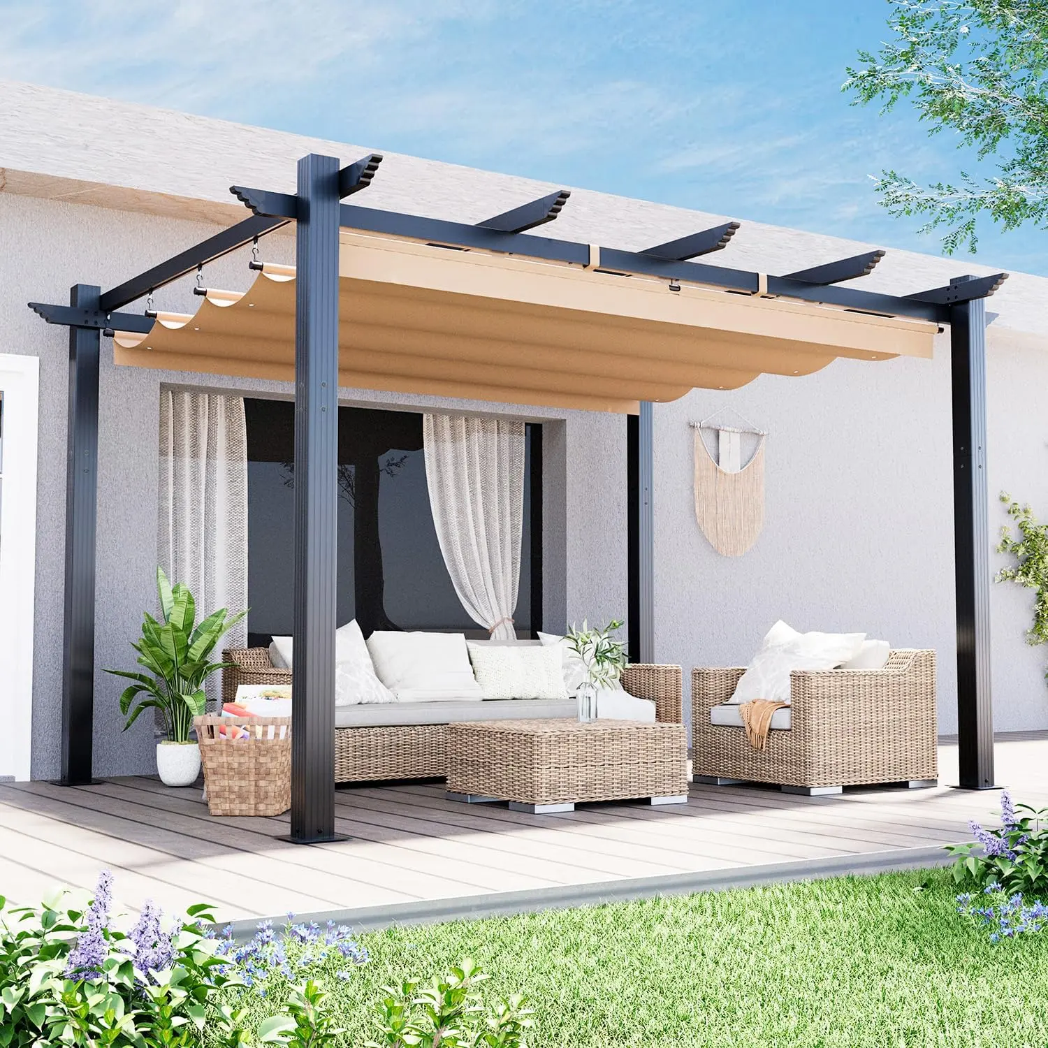 EROmmy Retractable Aluminum Gazebo - 10x13ft Outdoor Furniture with Dual Adjustable Sunshade Canopy, Locking System, Waterproof Patio Parasol, Backyard Decor (Fits 8-10 People, 12/10ft Options Available)
