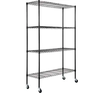 VEVOR Storage Shelving Unit with Wheels, 4-Tier Adjustable, 700 lbs Capacity, Heavy Duty Garage Shelves Metal Organizer Wire Rack, Black, 47.2" L x 17.7" W x 74" H for Kitchen Pantry Basement Bathroom Steel Set