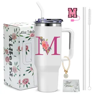 Monogrammed Gifts For Women Initial Tumbler With Lid Personalized Birthday Gift Travel Cup Coffee Cute Straws Christmas-m