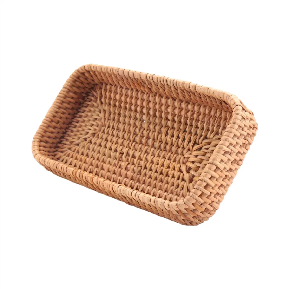 Hand-Woven Storage Basket Rattan Storage Tray Wicker Baskets Bread Fruit Food Breakfast Display Box Home Decoration-C