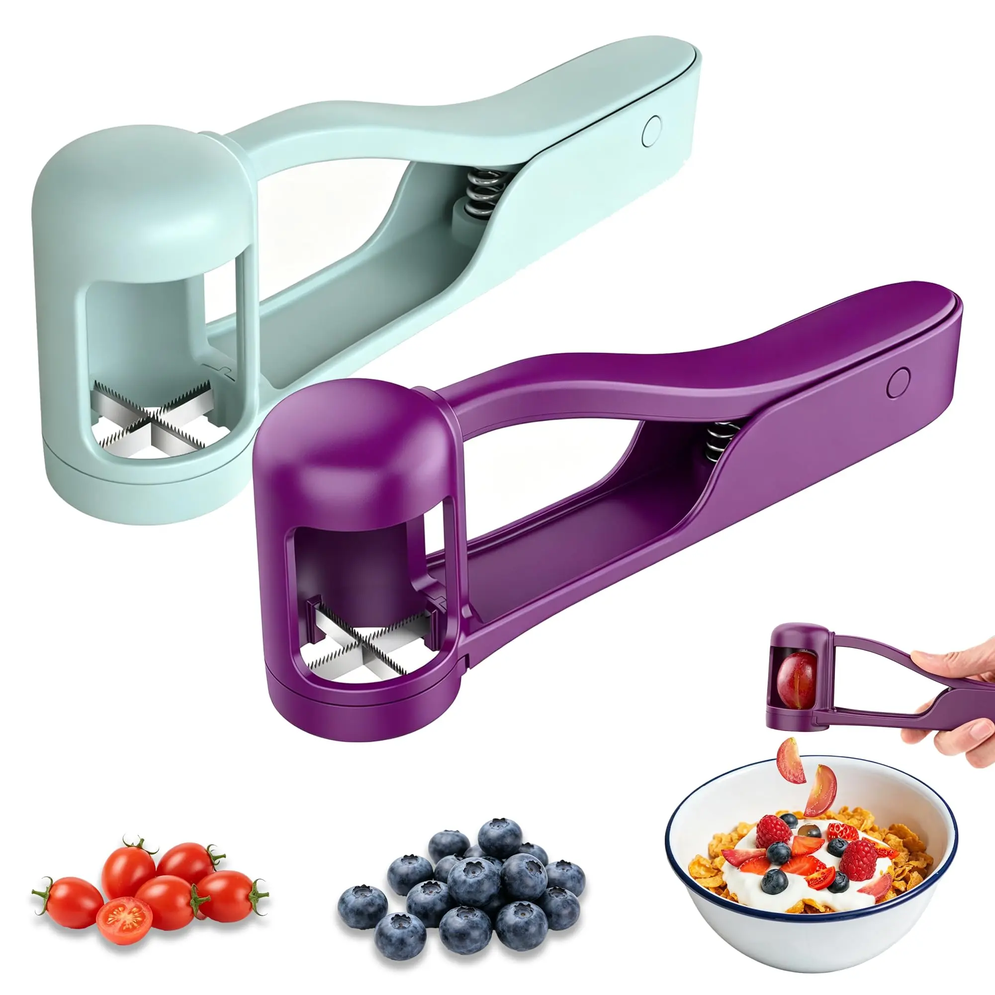 Handheld Grape & Cherry Tomato Slicer, 1-Second Small Fruit Cutting Tool, Ideal for Strawberries & Blueberries (Kitchen Utensil for Fruit & Vegetable Prep)