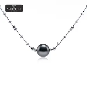 ANGEPERLE S925 Silver Tahitian Seawater Pearl Necklace 8-9mm APSLF006