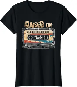 Raised on Old School Hip Hop T-Shirt Black Graphic Tee Crewneck Short Sleeve Cotton Fabric for Men Casual Classic Funny