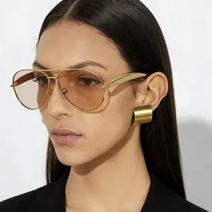 Women's Vintage Oversize Metal Double-Bridge Aviator Sunglasses, Gold Frame, Tinted Lens, UV Protection, Trendy Casual Sports & Outdoor Eyewear for Beach Travel, Sunglasses for Women, Womens Sunglasses,summerwins summerwins