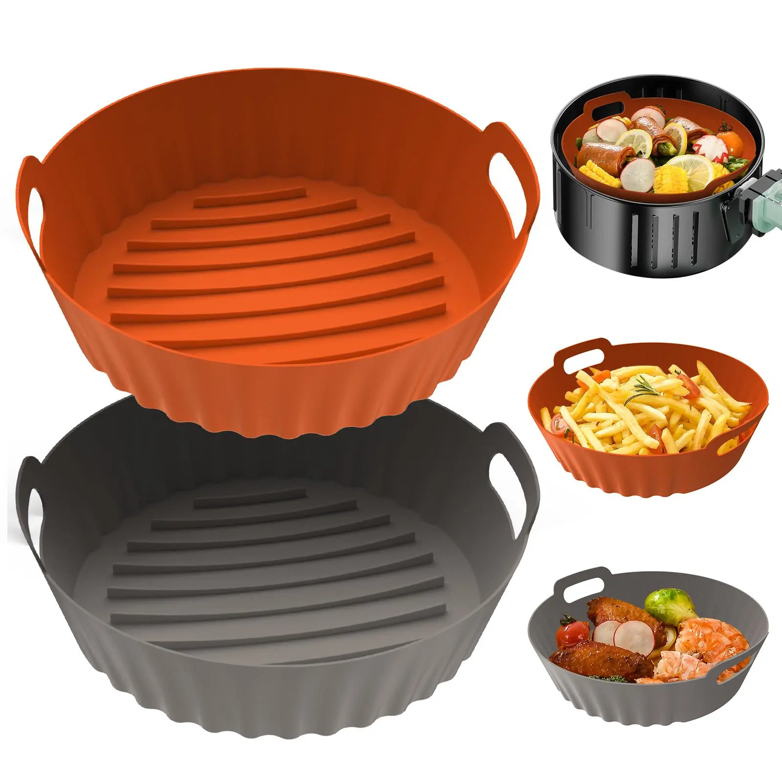 MECHEER 2 Pack Silicone Round Air Fryer Liners 3-5 QT 7.7 Inch, Reusable Nonstick Air Fryer Basket Mat for Kitchen Accessories Bakeware Utensils Dishwasher Safe Easy To Clean