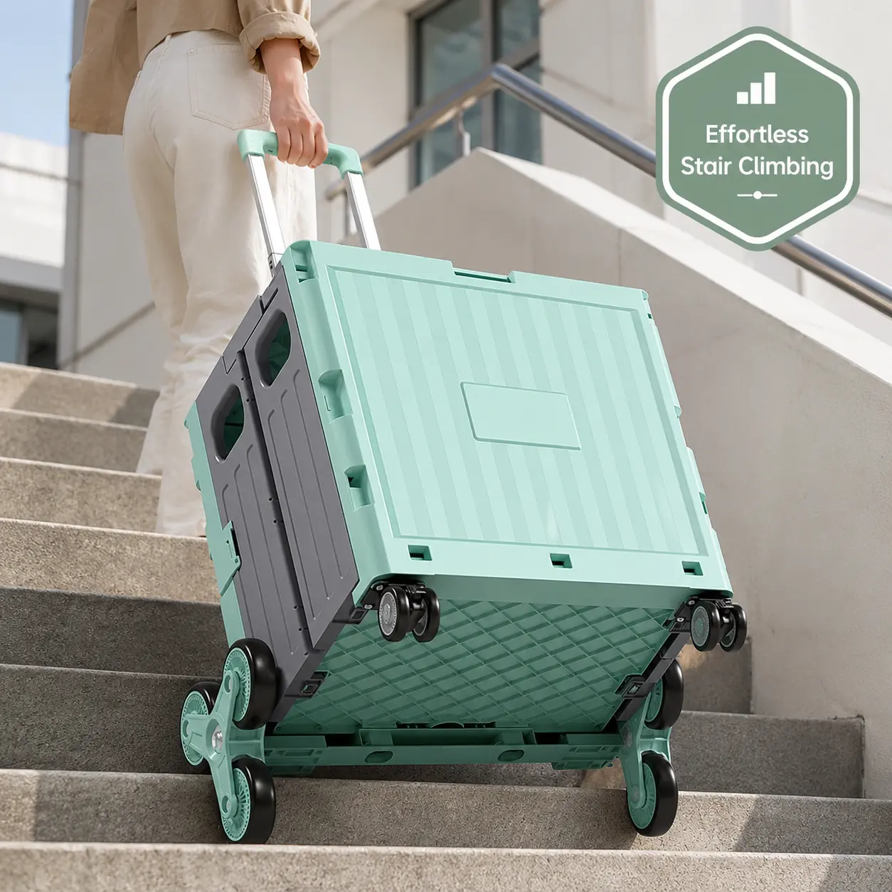 Abs Stair Climbing Utility Hand Trolley - Multifunctional Foldable Rolling Pet Travel Crate with Retractable Pull Handle, Wear-Resistant Lockable Wheels, Collapsible Storage Box for Groceries, Camping