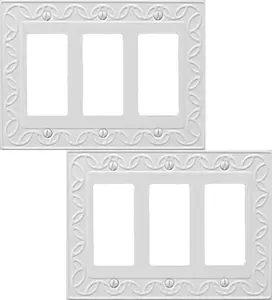Triple Decorator Light  Cover NovaBloom Metal Wall Plate, 2-Pack White 3 Gang Triple Rocker, Receptacle Dimmer  Cover GFCI Outlet Decorative Wallplate, Durable