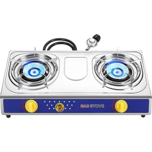 2 Burner  Gas Stove 25000 BTU Stainless Steel Cooktop Outdoor Camping Stove Portable Double Burner for BBQ Boiling Frying Cooking Estufa de Gas Portatil Fogon de Gas