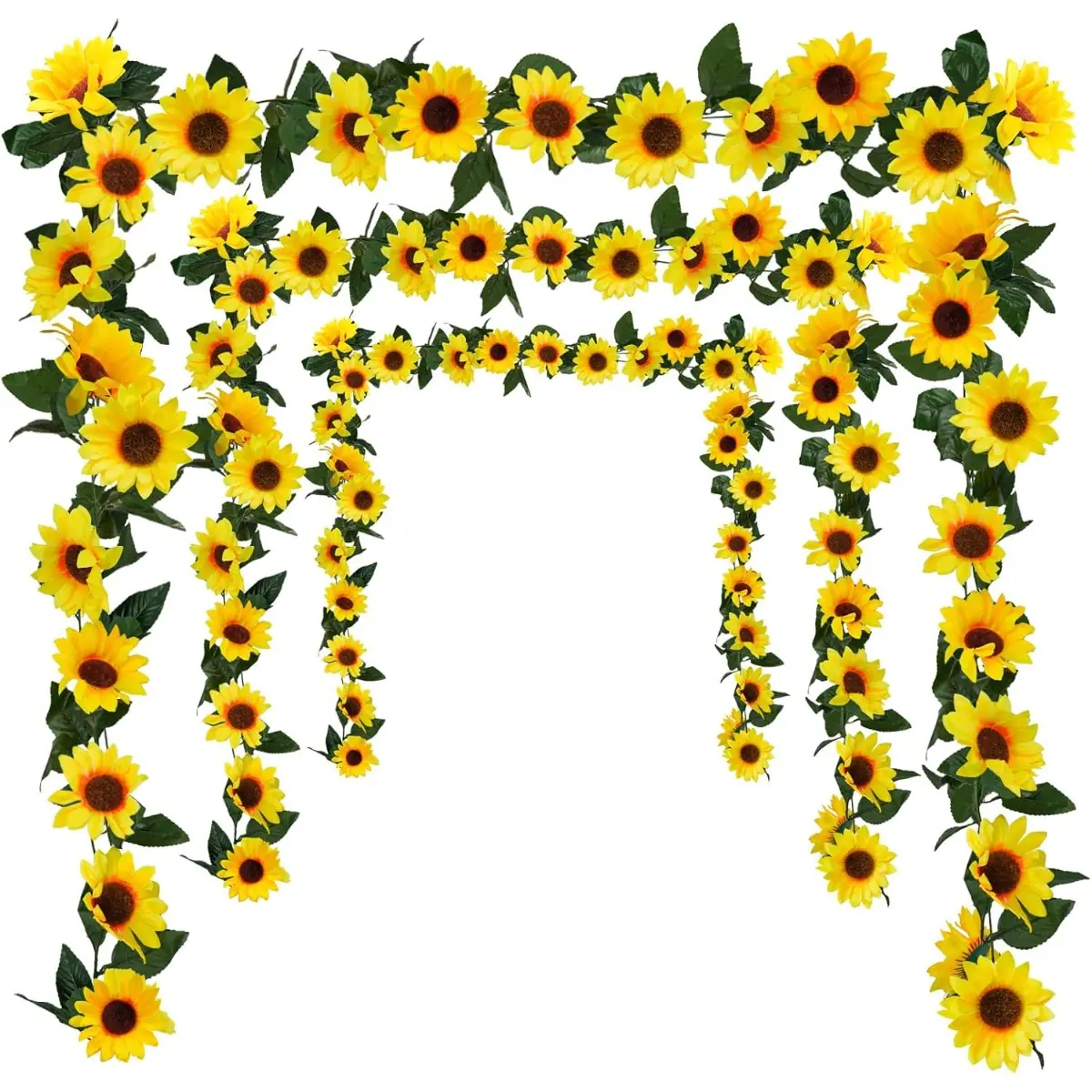 3-piece set of artificial sunflower garlands, silk fake flowers, sunflower vines, suitable for rooms, gardens, birthdays, weddings, parties, dining tables