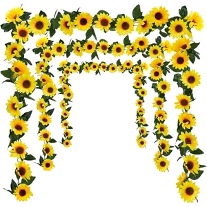 3-piece set of artificial sunflower garlands, silk fake flowers, sunflower vines, suitable for rooms, gardens, birthdays, weddings, parties, dining tables