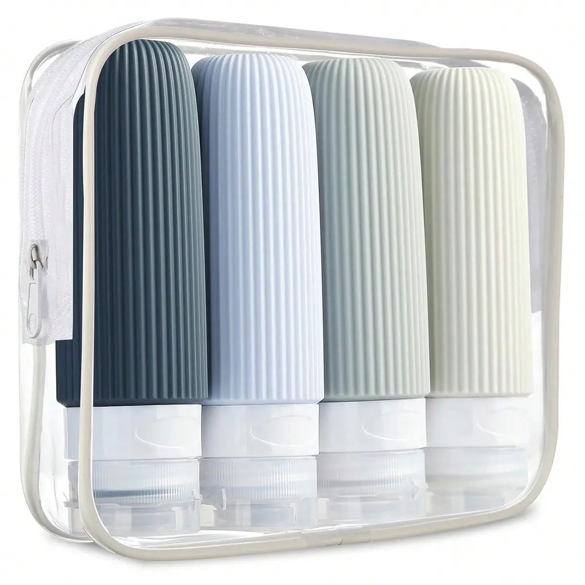 4-Piece TSA-Approved Silicone Travel Bottle Set - 3oz Squeezable Containers, Stackable Plastic Toiletry Organizer for Travel