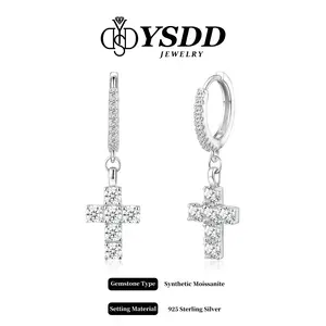 【#434 New Arrival】Stylish Cross 1.2CT 3.5g Dangling Huggie vvs Synthetic Moissanite Earrings in 925 Sterling Silver
