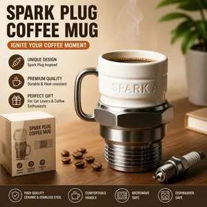 New Spark Plug Mug Car Spark Plugs Coffee Cup Ceramic Mug Cartoon Mechanical Design, Unique Gift Idea for Auto Enthusiasts & Mechanics
