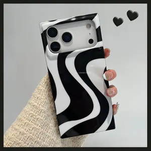 Irregular Black & White S-pattern Phone Case Phone Case for use with iphone 17 air 16 pro max 15 plus 14 pro 13promax Sharp-edged Square phone cases for iphone12/11 XS /XSMAX phone case for Mens girlish/girly trending Y2K