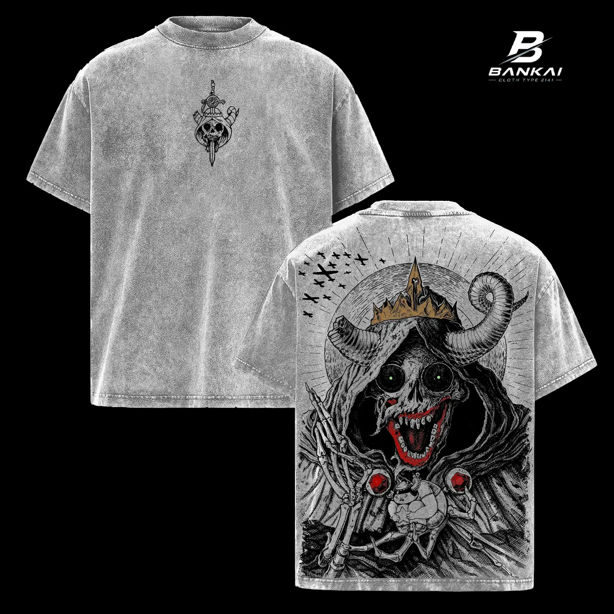 The Lich Adventure Time Vintage Washed Oversized T-Shirt, Dark Fantasy Cartoon Graphic Tee, Double Printed Skull Demon Art, Heavy Cotton Streetwear, Unisex Retro Grunge Anime Style, Gift For Cartoon Fans