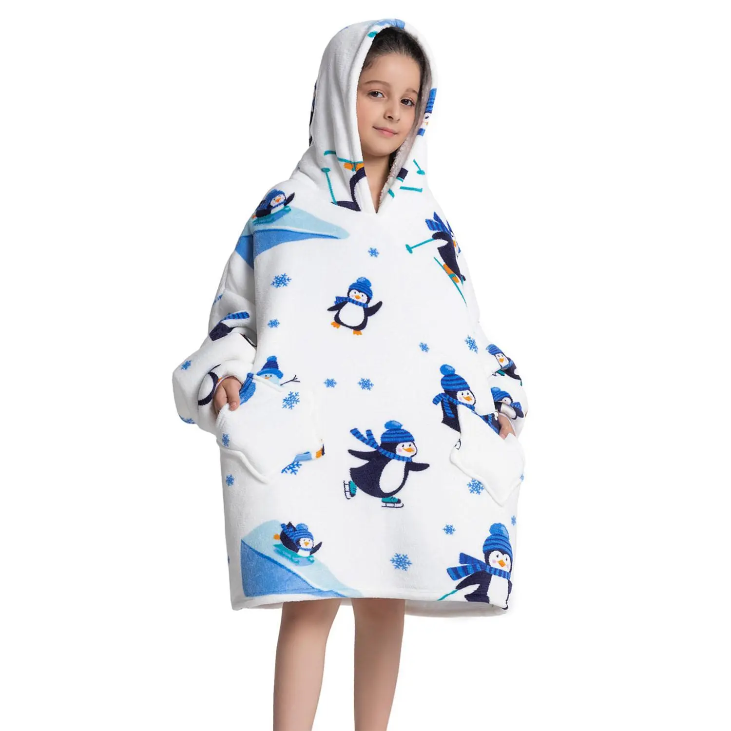 Kids Oversized Wearable Blanket Hoodie with Pocket, Cozy Warm One Size Plush Blanket for Boys Girls, Soft Comfortable Throw Blanket Ideal for Ages 5-13, Halloween Gift