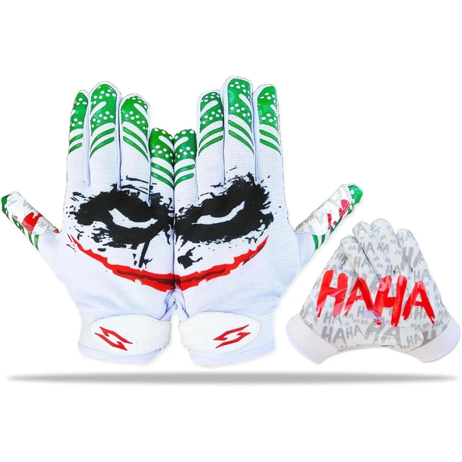 Joker Football Receiver Gloves White - Youth Adult Unleash Venom with Jester Stealth Elite Tacky Pro Grip Palms Men Kids Boys Small to XXL Sizes Battle College Lineman