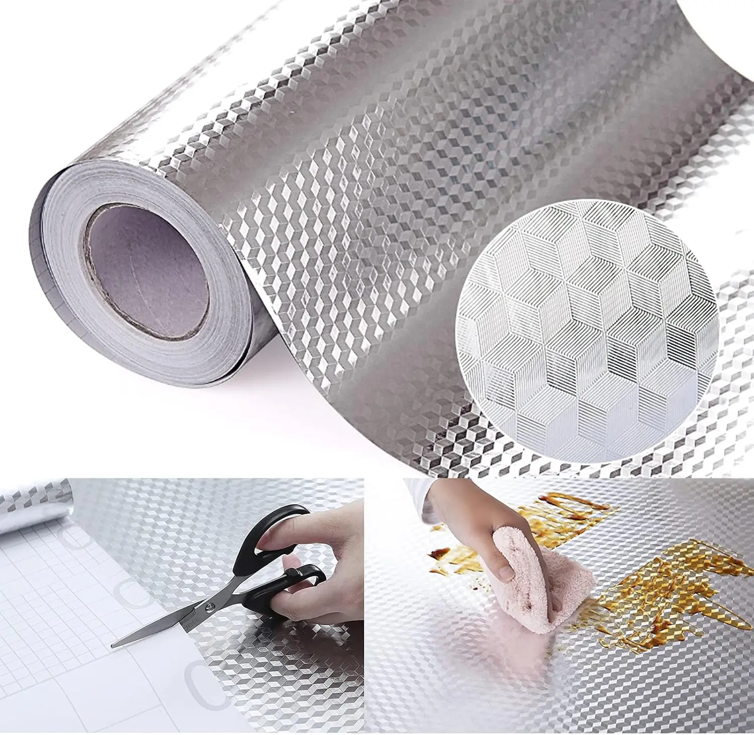 Oil-Resistant Kitchen Backsplash Sticker, Self-Adhesive Aluminum Foil Protector against Splashes, Waterproof and Heat-Resistant Cabinet Liner, Peel and Stick Wall Covering for Stove and Sink Areas