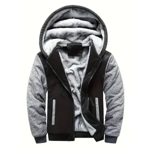 [Winter Heavyweight Hoodie Jacket] Windproof Heavyweight Fleece-Lined Men's Zip-Up Hoodie Jacket - Warm Casual & Sporty Coat with Ribbed Cuffs and Hem, Perfect for Winter Outdoor Activities