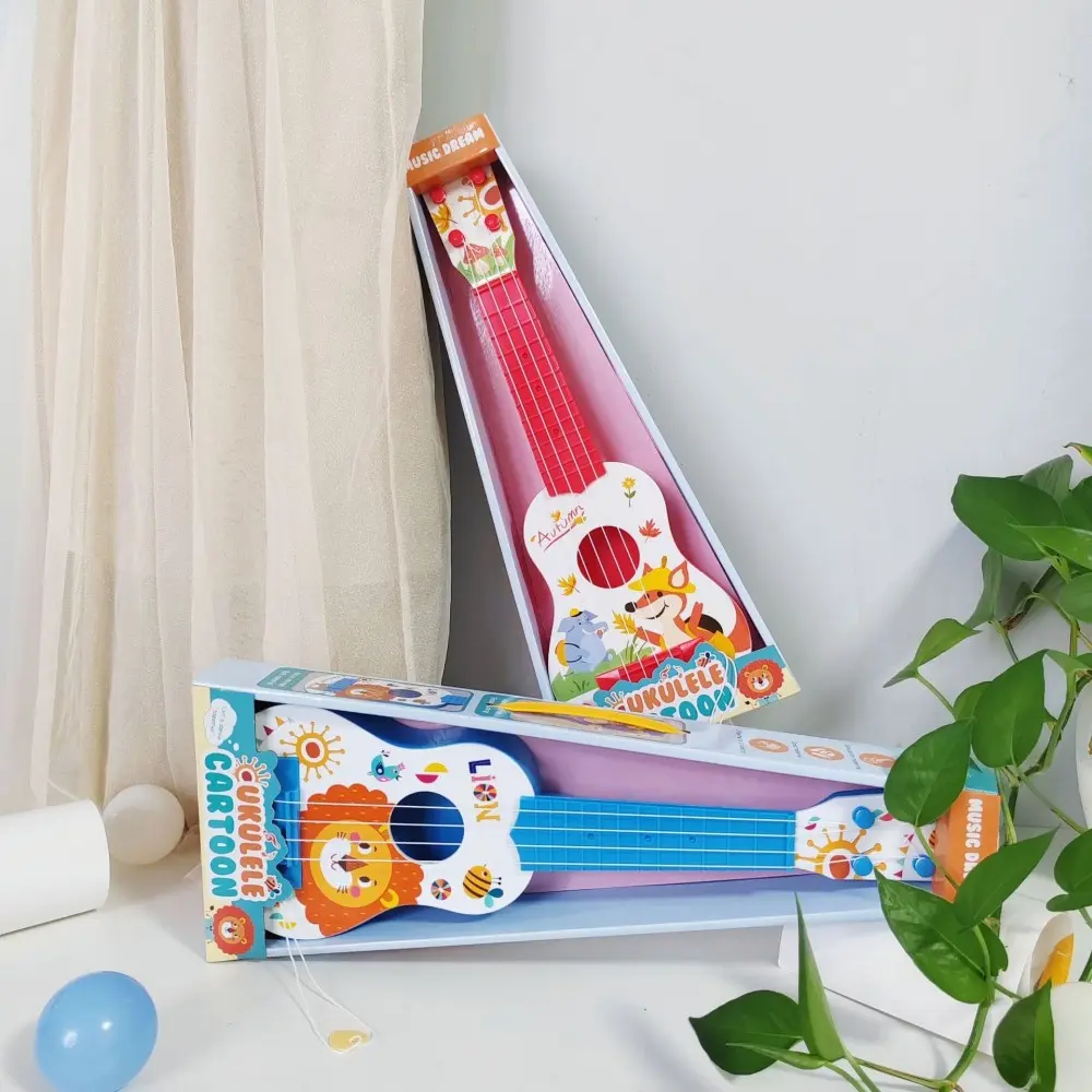 17in 4-String Mini Acoustic Guitar Ukulele Stringed Instrument - PVC-Free, Colorful Animal-Design, Beginner-Friendly Musical Toy for 4-6 Years Old Boys, Promotes Exploration, None Toxic
