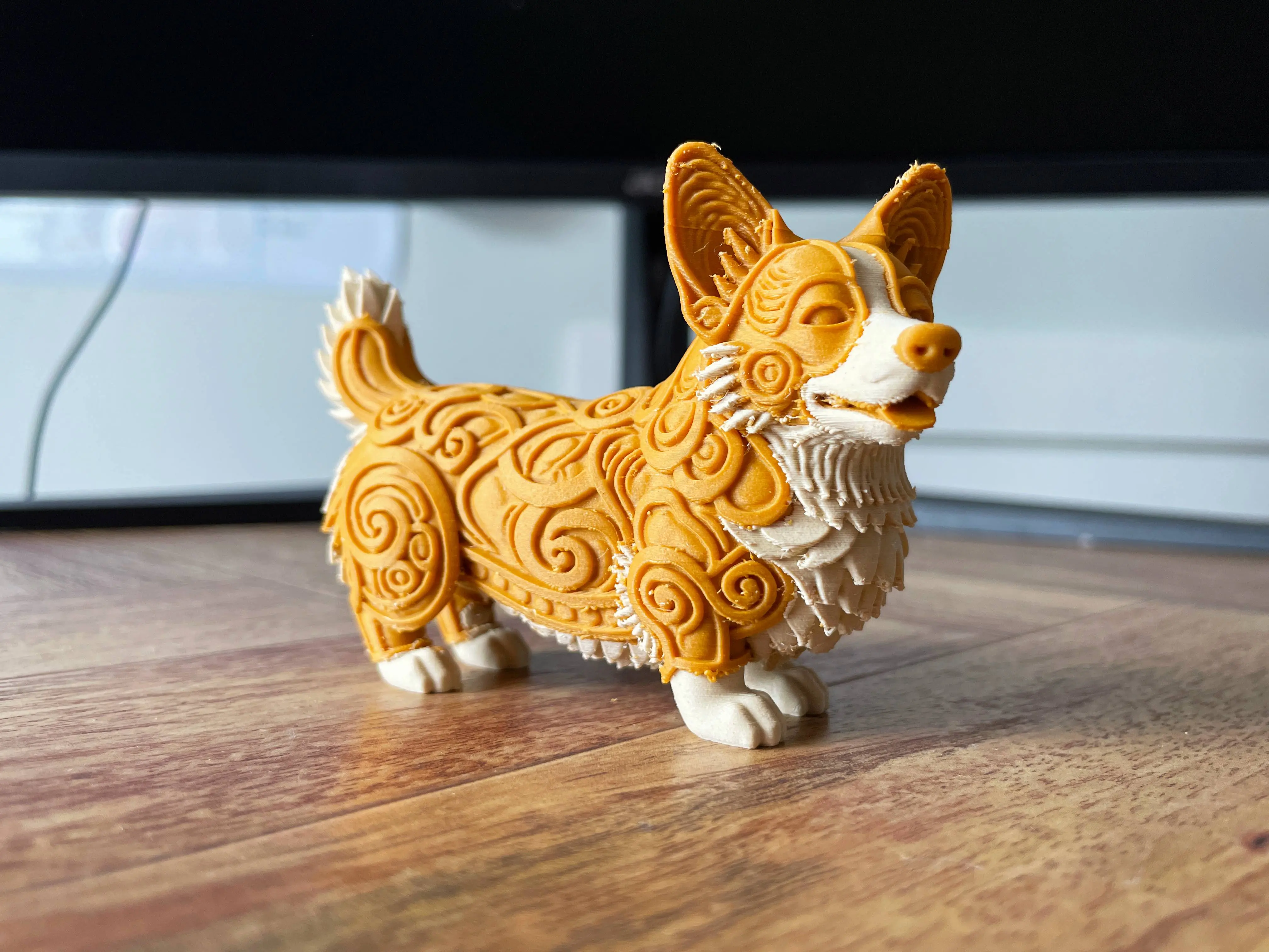Whimsical Corgi Miniature | Filigree Decorative Design | 3D Printed Dog Figurine | Unique Shelf Decor | Gift for Dog Lovers & Pet Owners | Ornate Animal Sculpture | Collectible Art Piece for Home | Office Desk Accessory