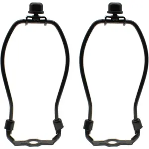 7 Inch Lamp Shade Harp Holder 2-Pack Heavy Duty Horn Frame Lamp Shade Bracket with Light Base and Solid Lamp Finial DIY Lighting Replacement Accessories for Table & Floor Lamps (Black)