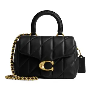 Coach Tabby 19 Quilted Chain Shoulder Bag in Black Lamb Leather for Women
